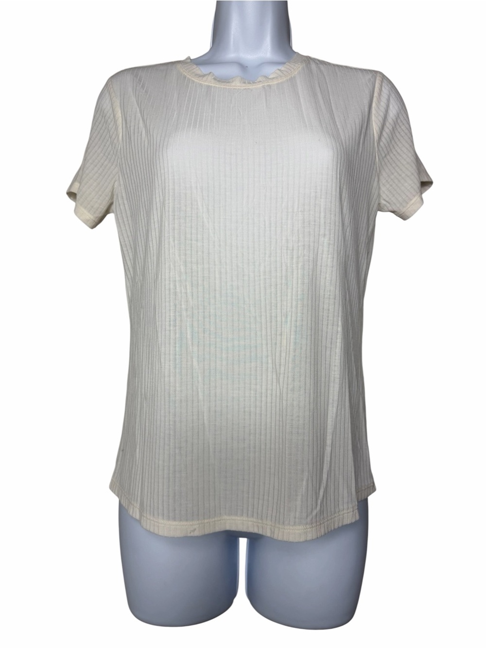 Alo Yoga Ribbed Sea Coast Short Sleeve Tee Athletic Crew Neck Size XS Ivory - Picture 2 of 6